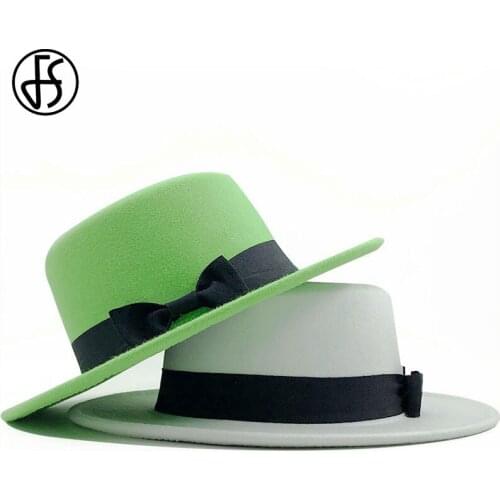 FS New 2020 Classic Solid Color Felt Fedora Hat For Women Men Wool Felt Jazz Caps Wide Brim Church Derby Flat Top Hats Sombrero