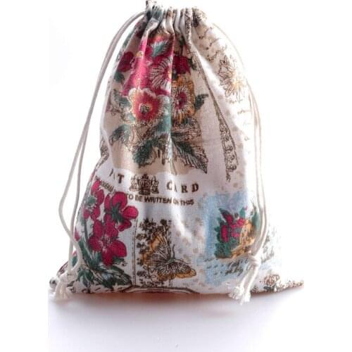 New 19*24cm Cotton Jewelry Bags 10Pcs/lot Ethnic Gift Bags print flower Tribal Tribe Drawstring Bags Christmas Jewelry Pouches