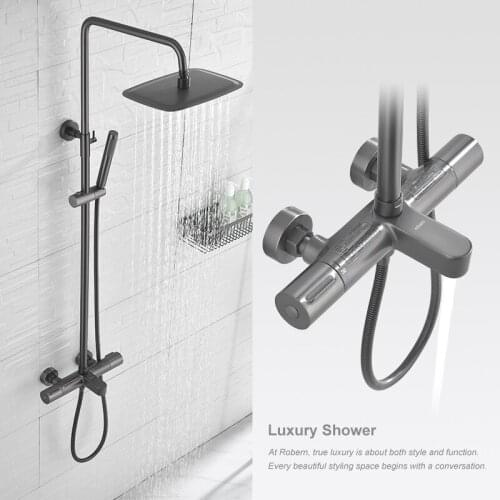 Shower Faucet Thermostat Control Chrome Shower Set Rotatable with lifting Waterfall Rain Shower System bathtub faucets
