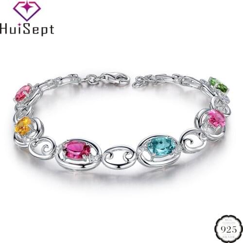 HuiSept Fashion Women Bracelet 925 Silver Jewellery for Wedding Party Oval Shaped Topaz Zircon Gemstone Ornaments Gift Wholesale