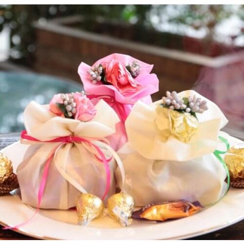 Italian Style Wedding Favor Candy Gift Bags Yarn Pouch With Flower Bouquets For Wedding Favours Table Decoration Supplies