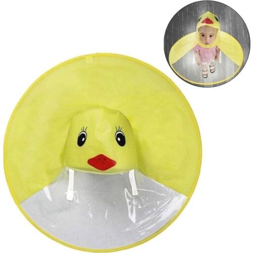 Creative Kids Rain Cover Cute Cartoon Duck UFO Childrens Raincoat Boys And Girls Umbrella Hat Windproof Poncho Rain Gear