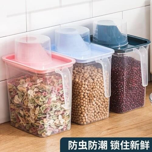 Kitchen Transparent Grain Storage Tank Plastic Large Capacity Portable Household Kitchen Moisture-proof Sealing Tank