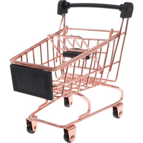 Mini Metal Shopping Cart Salesman Sample Kids Pretend Play Toy - Rose Gold S