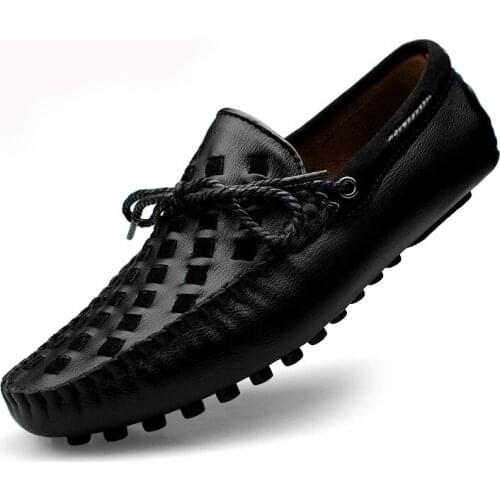 Leather Woven Mens Shoes Moccasin Shoes British Style Casual Shoes Trend All-match Board Shoes Lace-up Non-slip Walking Shoes