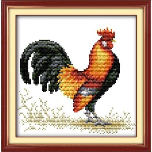 Golden Chicken crowing cross stitch kit cartoon 11ct count canvas stitches embroidery DIY handmade needlework plus