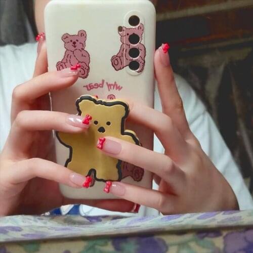 24pcs press on nail with glue sticker Nail Adhesive Flat Tip Manicure Patch with Bow Decor Nude pre design acrylic nail tips