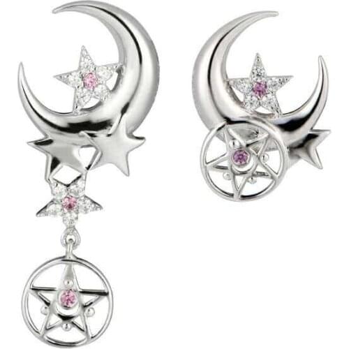 Official Licensed Silver Moon S925 Sterling Silver Irregular Earrings Earstuds For Women Jewelry Girlfriend Birthday Gift Prop