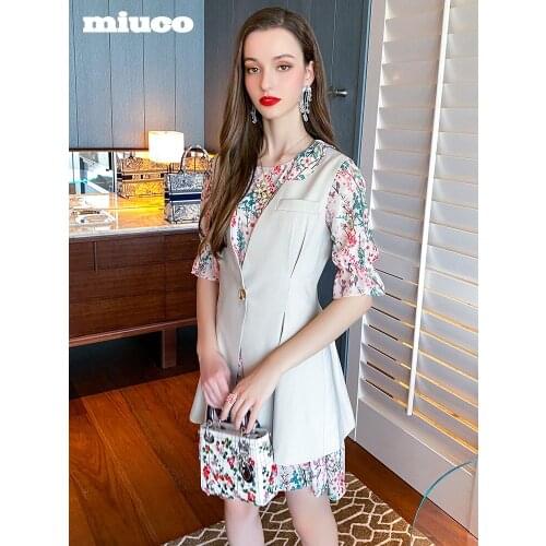 Slim waist suit vest+Two piece printed Ruffle Dress 2021 High Quality Top Quality