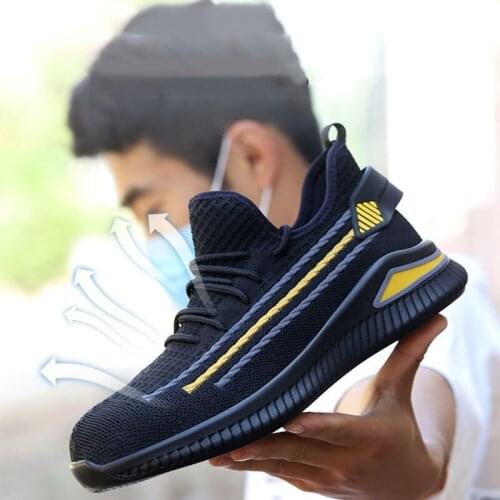 Work Safety Shoes For Men Summer Breathable Boots Working Steel Toe Anti-Smashing Construction Safety Work Sneakers