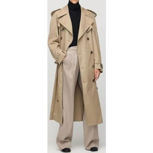 Early Fall Windbreaker 2021 Fashion Handsome BF Epaulet Double Breasted X-Long Trench Coats Turn Down Collar Khaki Women Trench