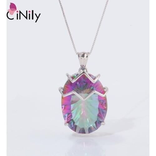 CiNily Egg Shape Luxury Rainbow Mystic Topazs 925 Sterling Silver Pendants for Birthday Party Gift Women Fine Jewelry Pendant