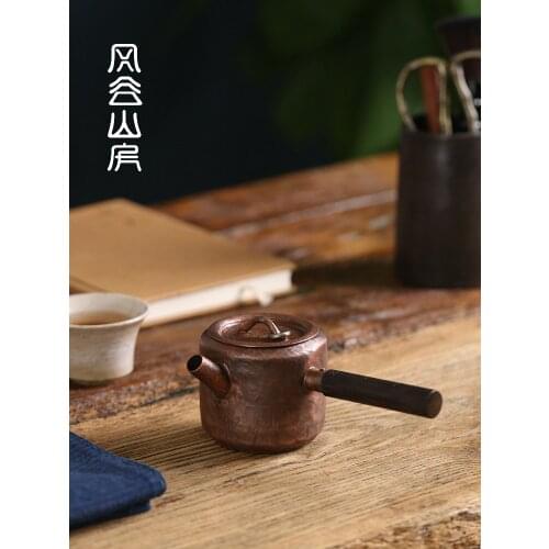 Handmade pure copper teapot single side handle boiling tea pot retro small kung fu tea set metal teaware