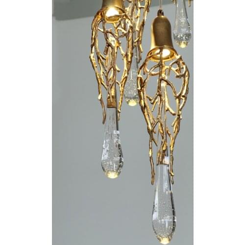 Modern Brass Crystal Chandelier Lighting Copper Pendant Hanging Light Luxury Glass Drops Chandelier Lighting Restaurant Lighting