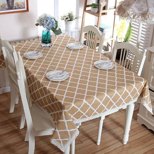 Modern Rectangular Cover Lace Geometry Rhombus Cotton Linen Tablecloth Washable Tea Table Fabric for Christmas Banquet