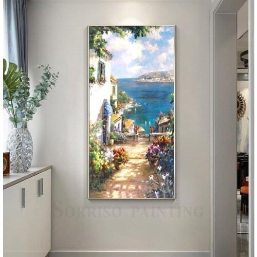 Mediterranean Scenery Corridor Wall Art Canvas Oil Painting Hallway Posters And Prints Pictures For Living Room Home Porch Decor