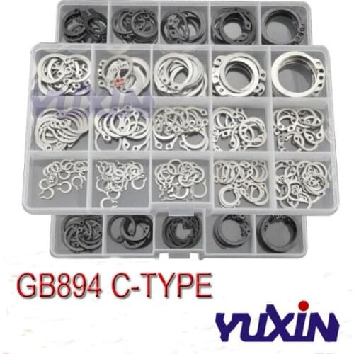 225Pcs/175Pcs DIN471 GB894 Black&SS304 Internal External Retaining Circlips A2 C-clip Washers Snap Retaining Ring Assortment Kit