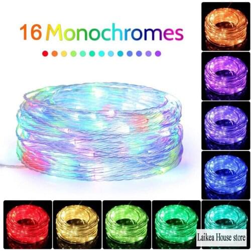 LED Copper Wire String Lights Modes Remote Control Timer Fairy String Lights USB Waterproof Party Terrace Colorful Decoration