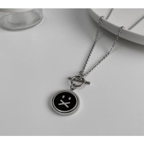 U-Magical Punk Hiphop Titanium Steel Smile Face Can Rotate Pendant Necklace for Femme Toggle Clasp Party Necklace Jewelry