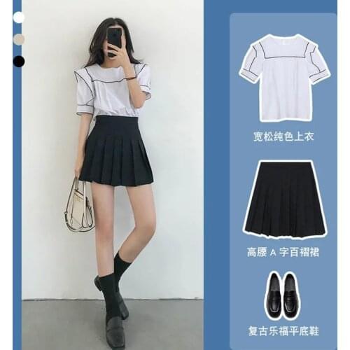 College Style Jk Uniform Suit Female 2021 New Summer White College Collar Shirt + Pleated Skirt Two-piece