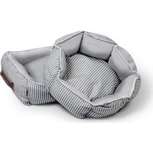 The New Striped Dog Kennel Square Four Seasons Universal Removable Washable Dog Bed Round Warm Cat Pet Supplies Can Be Folded