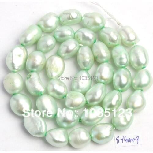 High Quality 8-9mm Light Green Natural Freshwater Cultured Pearl Freeform Shape Loose Beads Strand 35-38cm W190