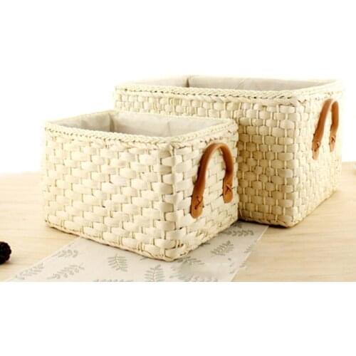 Simple Design Straw Storage Box Rectangular Clothing Basket Home Sundries Collection Case Multifunction Holder Organizer