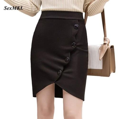 SEXMKL Plus Size Women Black Mini Pencil Skirt 2020 Jupe Femme Summer High Waist Skirt Korean Button Office Sexy Womens Skirts