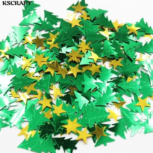 KSCRAFT Green Christmas Tree and Gold Star Shape Sequins PVC Flat for DIY Card Making Craft Color Collection