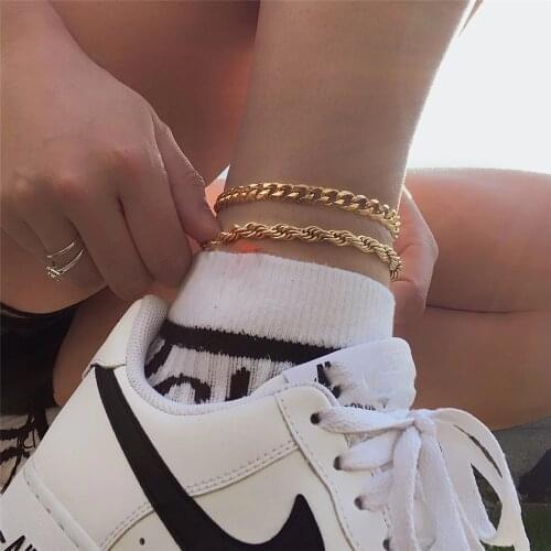 Chunky Curb Anklet Leg Bracelet For Women Foot Jewelry Vintage Feet Chain Anklet Beach Friendship Accessories BFF Bracelet Femme