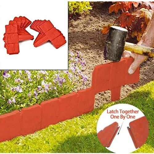 10Pcs Grey Garden Fence Edging Cobbled Stone Effect Plastic Lawn Edging Plant Border Decorations Flower Bed Border Garden border