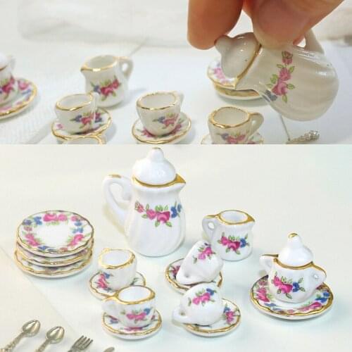 15PCS 1/12 Miniature Dollhouse Accessory Miniature Mugs Cups Pot Set Furniture Toys Coffee Tea Cups Dollhouse Kitchen Kids Gifts
