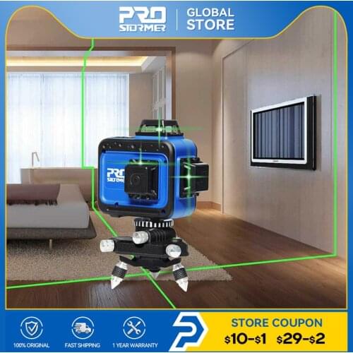 3D Laser Level 12 Lines Self-Leveling 360 Degree Horizontal And Vertical Cross Lines Green Laser Construction Tools PROSTORMER