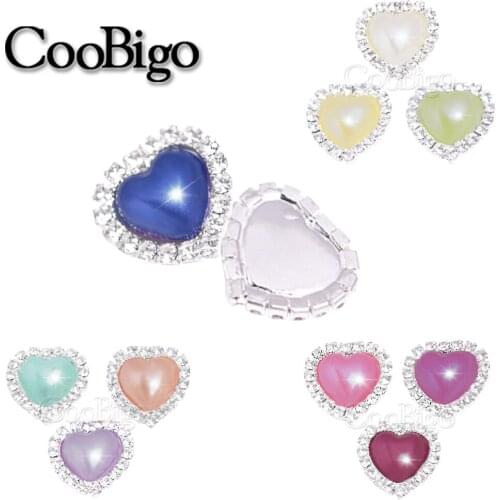50 Pcs 15 mm Colorful Imitation Heart Pearl Diamond Flower Type Flatback Decoration Crafts Rhinestones Beads Embellishments