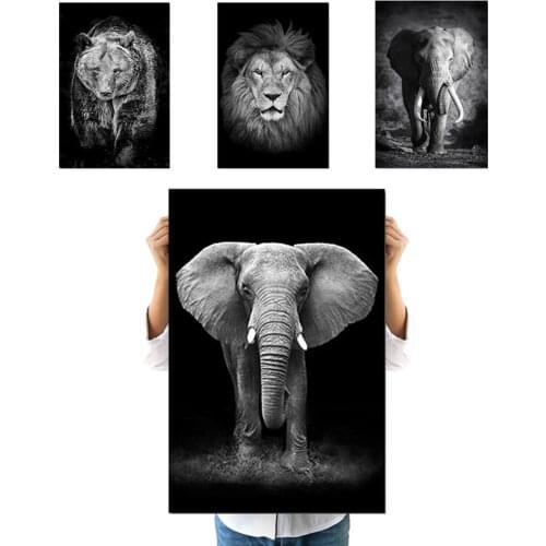 54 Style Black White Fierce Animal Canvas Painting Nordic Lion Elephant Tiger Posters Living Room Decorative Painting Pictures
