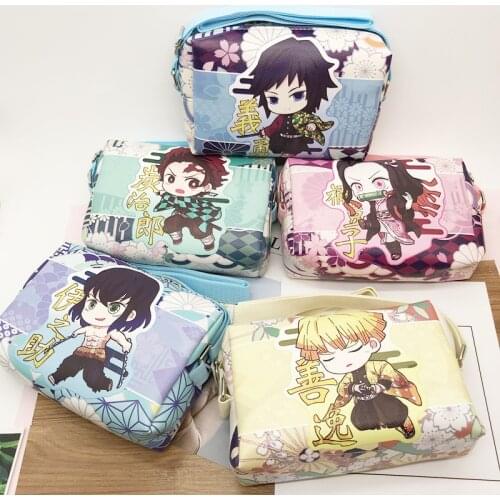 Anime Demon Slayer: Kimetsu no Yaiba PU Leather Shoulder Bag Girls Cartoon Shopping Crossbody Fashion Waterproof Storage Handbag