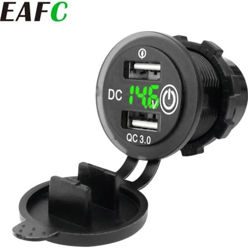 12V/24V Car Charger QC3.0 USB Fast Car Charger Power Outlet Voltmeter with LED Voltmeter ON OFF Switch For Car Motorcycle