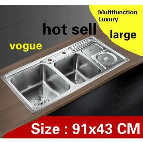 Free shipping Apartment kitchen double groove sink vogue do the dishes food-grade 304 stainless steel hot sell 91x43 CM