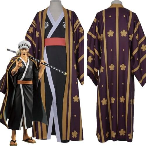 One Piece Trafalgar Law/Trafalgar D Water Law Cosplay Costume Kimono Robe Full Suit Halloween Carnival Costumes