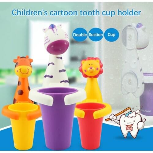 Bathroom accessories Kaniqi cute Creative cup wall mounted cartoon children toothbrush cup set