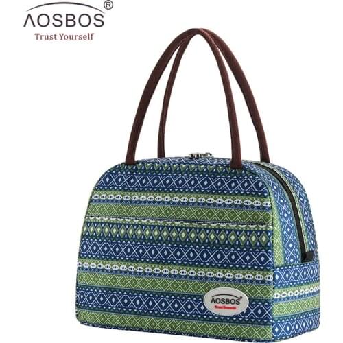Aosbos Print Insulated Lunch Bag Portable Canvas Thermal Food Picnic Lunch Bags Cooler Lunch Box Bag Tote for Women Men Kids