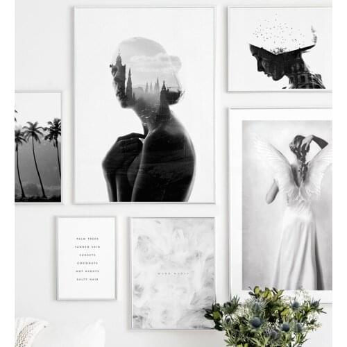 Modern Nordic Black And White Canvas Painting Art Print Wall Poster Abstract Girl Wall Pictures Wall Art for Bedroom Living Room