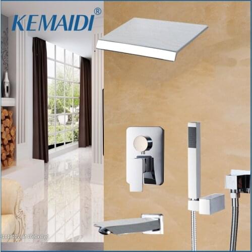 KEMAIDI Bathtub Waterfall Shower Head Wall Mouned Shower Panel Mixer Chrome Finished Shower Set With Hand Shower Arm
