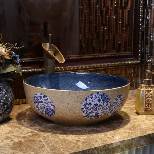 Oval/Round Blue And White Porcelain Jingdezhen Ceramic Washbasin Chinese Art bathroom sinks wash basin mini size 30CM/35CM