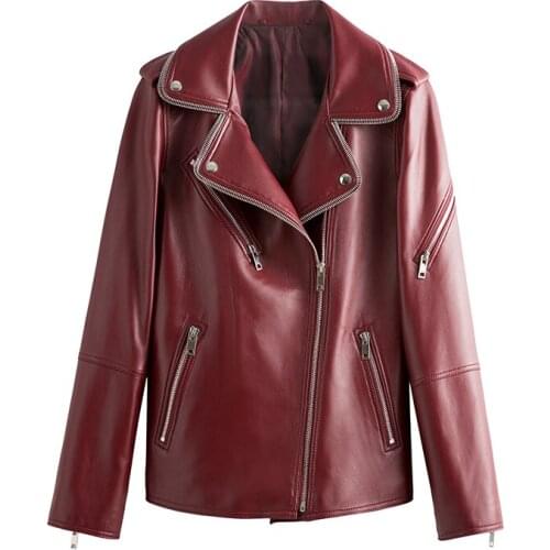 2020 New, womens genuine leather 100%, sheepskin, coat, spring, autumn, motorcycle biker jacket, veste femme