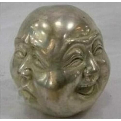 Metal Crafts tibetan silver 4 faces buddha head statue Tibet Silver bronze 8cm