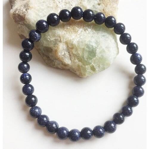 Genuine Gemstone Undyed Blue Sand Bracelet 6MM Marine Natural Gem Stone Bead Healing Power Energy Jewelry