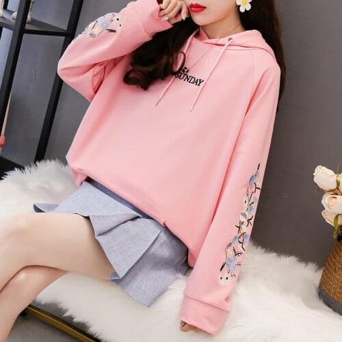New Printed womens hoodies Korean Embroidery Pink Hoodies Loose Long Sleeve Tracksuits Pullovers Clothing