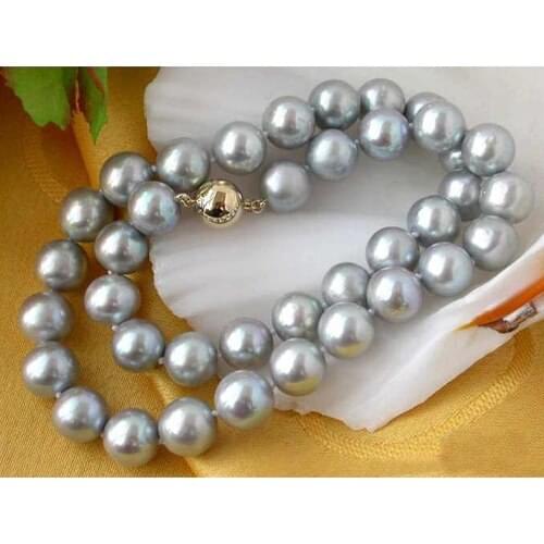 Freshwater Pearl Necklace,17inches 10-12mm Gray Round Freshwater Cultured Pearls Jewellery,Womens Wedding Party Gift