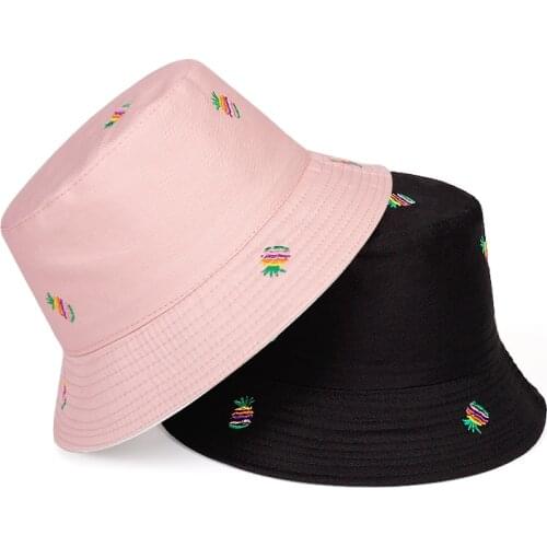 New rainbow pineapple embroidery fisherman hat summer shade bucket hats ladies travel travel sunscreen flat hat wild tide hats